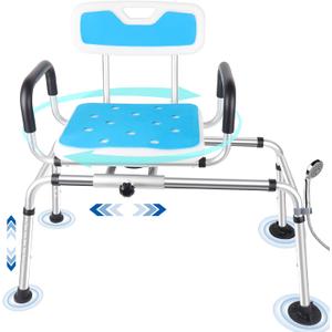 Sliding Shower Chair,Height Adjustable Tub Transfer Bench,360 Shower Swivel Seat,Bath and Shower Safety Seating with Handles for Seniors&Handicap,400Lb Capacity