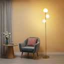 Fiqevs 3 Globe Mid Century Modern Floor Lamp for Living Room, Gold Floor Lamp with Frosted Glass Shade and LED Bulbs, Warm Light Standing Tall Pole Lamp for Bedrooms, Office  Antique Brass