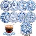 Blue and White Porcelain Diamond Art Coaster Kit, 8PCS DIY Diamond Painting Crafts with Holder, Chinese Style Mosaic Diamond Kit for Adults, Elegant Gift for Women & Teens