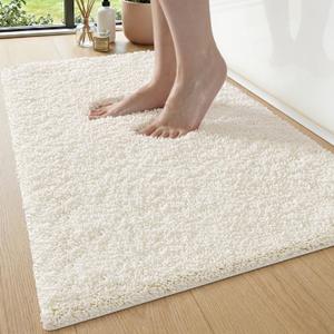 DEXI Bathroom Rugs Non Slip Washable 32x20, Ultra Soft and Water Absorbent Bath Mat, Thick Plush Fluffy Microfiber Bath Rug Carpet for Shower Floor, Tub, Sink, Ivory