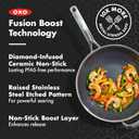 OXO Hybrid 12 Nonstick Wok with Glass Lid, PFAS-Free Ceramic Stir-Fry Pan, Induction & All Cooktop Compatible, Dishwasher Safe, Fusion Boost Tech for Powerful Searing, Mirror Polished Tri-Ply