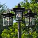 Motion Sensor Outdoor Lamp Post Light Fixture with GFCI Outlet,3-Head Dusk to Dawn Outdoor light post with bubble Glass,Aluminum Waterproof Light Poles Outdoor Lighting for Outside yard Garden Pathway, 87.5", GFCI Outlet