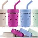 Pandaloo Mason Jar Toddler Cup | 8 oz Glass Cups with Silicone Sleeve & Lids | Spill-Resistant Smoothie & Snack Cups for Kids | BPA-Free | Stainless Steel Inner Straw