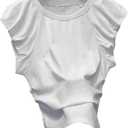 GORGLITTER Women's Puff Sleeve Ruched Tee Shirt Cap Sleeve Crewneck Slim Coquette Tops (White, S)