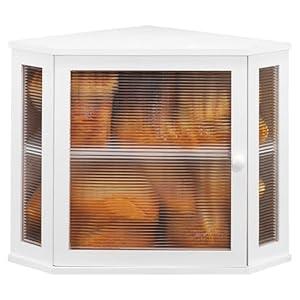 GLOKUUCA Corner Bread Box for Kitchen Countertop - Bamboo Large Capacity Bread Storage Bin with Acrylic Wavy Door Panel, Bread Box Under Cabinet (White, Medium)