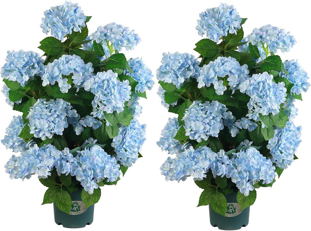 QIANYUN Faux Hydrangea Tree 30" Tall (2 Pack), Artificial Hydrangea Plant in Pot with Blue Flowers, Realistic Hydrangea Tree for Indoor Outdoor Porch, Patio, Home Decor