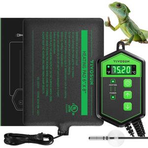 VIVOSUN Reptile Heating Pad 6x8 Inch with Thermostat Combo Under Tank Terrarium Heating Mat for Turtles, Lizards, Frogs, and Other Reptiles
