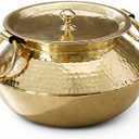 P•TAL 3.2 Qt Pure Brass Stock Pot with Brass Lid, Naturally Non-Stick Tin-Lined Interior, PTFE & PFOA Free, Handcrafted Hammered Cookware for Soup, Curry & Everyday Cooking, 3.2 Quarts