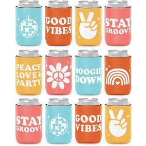 12-Pack Retro Bachelorette Party Can Cooler 70s Theme Beverage Sleeves Favor for Disco Bridal Shower Party Supplies Hippies Groovy Party Decorations