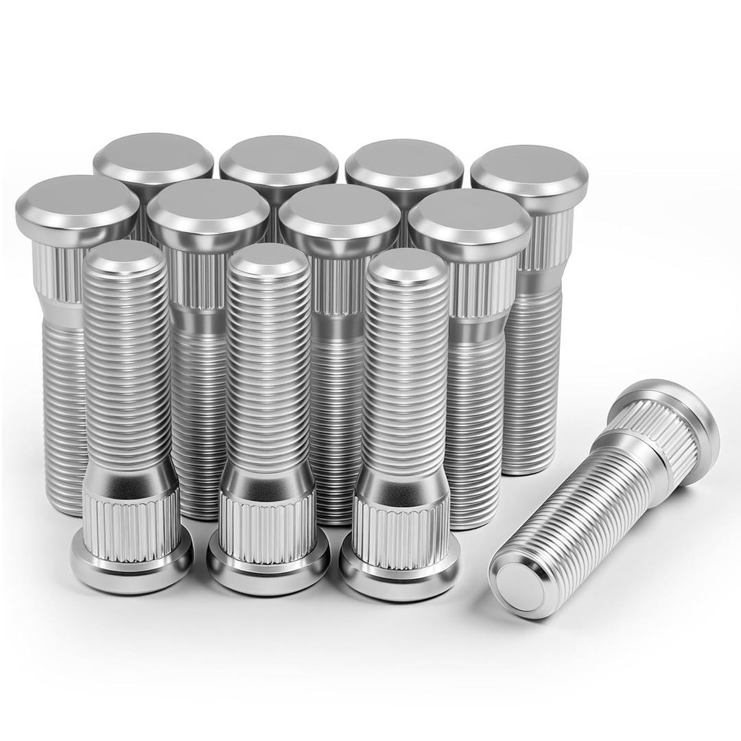 12 Pack 1/2"-20 Wheel Studs, 2.06" Overall Length, 0.57" Spline, 0.75" Head, 10.9 Grade Steel Tire Stud, 1/2 x 20 Serrated High Strength Precision Thread Wheel Lug Bolts Replacement Kit