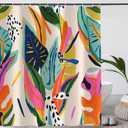 Boho Colorful Floral Shower Curtain, Abstract Art Modern Asthetic Jungle Plant Leaf Bathroom Curtain with 12 Hooks, Waterproof Polyester Fabric Bath Curtain with Hooks 72x72 Inch