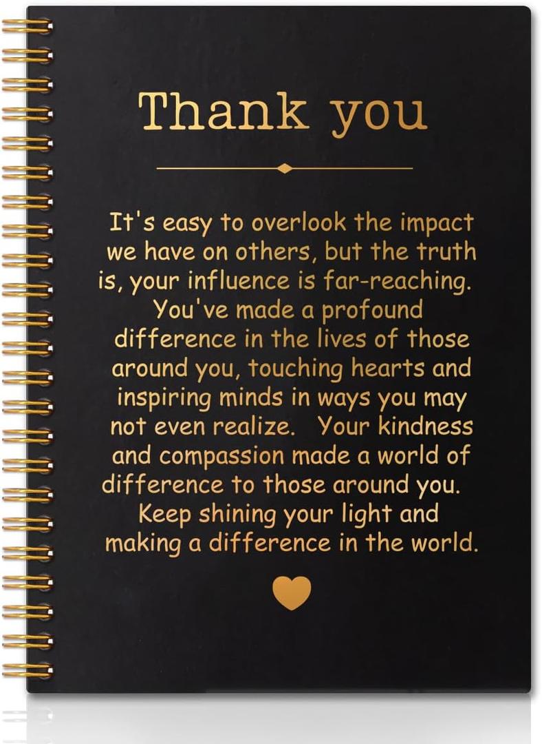 Thank You Gold Hardcover 160 Pages Spiral Notebooks, Funny Thank You Gift for Women Men Coworkers Leader Mentor, Appreciation Gifts for Employees, Thanksgiving Gifts for Colleagues Leaders (Black)