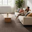 32 Carpets 20x20 inch Square Carpet Tiles, Reusable, Non Slip, Seamless Tiles, Suitable for Indoor and Outdoor use in bedrooms, Living Rooms, Offices, etc., Easy to DIY(Khaki stripe-09)
