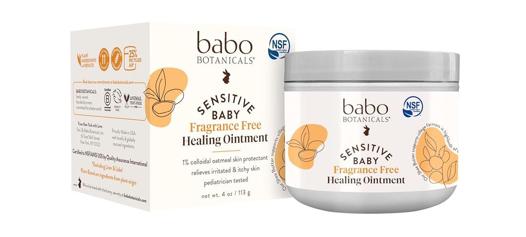 BABO Botanicals Sensitive Baby Fragrance-Free All Natural Healing Ointment - 99% Organic & 1% Colloidal Oat - Steroid-Free - NSF Certified - for Eczema, Irritated/Itchy Skin - Face, Body, Diaper Area
