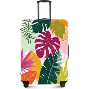 FOREVER QUEEN Tropical Leaves Travel Luggage Cover -Stretchable Airplane Suitcase Protector Sleeve,Universal Washable Fit for 24-26 Inch Checked Baggage,Water Resistant Durable Luggage Protector