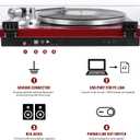 Belt Drive Turntable for Vinyl Record Player,Work with Bluetooth Speakers or Active Speakers,Built-in Phono Preamp,USB Digital Output,Magnetic Cartridge, 33/45 RPM,High-Gloss Wood Design(Red)