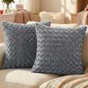 FUTEI Pack of 2 Solid Throw Pillow Covers 18x18 Inch Soft Rose Swirl Textured Decorative Cushion Case Modern Farmhouse Accent Decor for Couch Bed Living Room, Grey