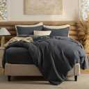 Bedsure 100% Cotton Duvet Cover Queen Size with Fitted Sheet - 4 Pieces Charcoal Waffle Weave Duvet Covers, PureWowen Breathable Bedding Set, 1 Duvet Cover 90x90, 1 Fitted Sheet, 2 Pillow Shams