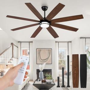Fanbulous 65 Inch Ceiling Fans with Lights and Remote, Farmhouse Large Ceiling Fans, Black&Brown Modern Ceiling Fan with LED Light, Quiet DC Motor for Living Room, Bedroom, Kitchen, Indoor