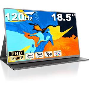 18.5 Inch Large Portable Monitor, 120Hz 1080P FHD IPS Portable Travel Second Screen Display for Laptop/Phone/Xbox PS4/5, 125% sRGB, Dual Speakers, VESA & Smart Cover