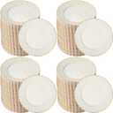 Mifoci 7.5 Inch Ivory with Gold Rim Plastic Disposable Plates Bulk Salad Dessert Appetizer Cake Plates Elegant Fancy Plastic Tableware for Party Holiday, Wedding, Catering Table Decoration(200 Pcs)