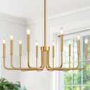 Gold 10-Light Farmhouse Chandelier for Dining Room Lighting Fixtures Hanging, Vintage Candle Pendant Light Fixtures Chandelier for Bedroom, Foyer and Living Room
