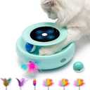ORSDA Cat Toys 2-in-1 Interactive Cat Toys for Indoor Cats, Automatic Cat Toy Balls, Mice Toys Ambush Feather Kitten Toys with 7pcs Attachments, Dual Power Supplies, Adjustable Speed, Auto On/Off (Robin egg blue)
