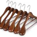 TOPIA HANGER Wide Shoulder Wooden Hangers, Suit Hangers with Non Slip Pants Bar & 360 Swivel Hook, Solid Wood Heavy Duty Coat Hanger, 6 Pack (Walnut)-CT02WA