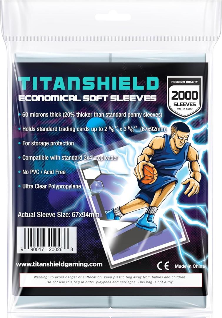 TitanShield 2000ct MEGA Pack Soft Penny Card Sleeves for Trading Cards 2-5/8 x 3-5/8 (67x94mm)