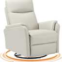 Swivel Rocking Recliner Glider Chair, Leather Reclining Rocker Chair with Footrest for Living Room, Nursery, Office, Bedroom, Ergonomic High Backrest, Wide Seat Cushion and Metal Base-Beige