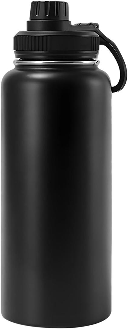 32oz Water Bottle Stainless Steel Insulated Water Bottle With Handle Double Wall Vacuum Leak Proof Keep Cold and Hot Wide Mouth Outdoor Sports Water Bottles (black)