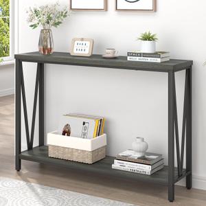 EXCEFUR Entryway Table, Rustic Wood Sofa Console Table with Storage, Modern Hallway Table for Living Room, Grey