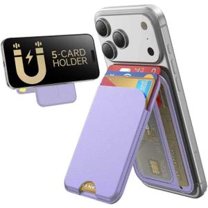 TWZKG for MagSafe Wallet, 5 Card Holder with Stand, Magnetic Phone Wallet Stand for iPhone 17/16/15/14/13/12 Pro Max Air Plus Series, RFID Blocking Vegan Leather,Purple