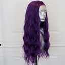 ELESTY Long Wavy Purple Synthetic Lace Front Wigs for Women Free Part Dark Purple Glueless Wig 24 inch Natural Curly Synthetic Wig Heat Resistant Fiber Hair Wigs for Daily Party Use