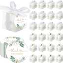 MTLEE 24 Sets Greenery Wedding Favors Party Candle Small Bubble Candle Favors for Guests Tea Candles Bulk with Stylish Ribbons Cards Gifts for Bridal Shower(White, Leaves)