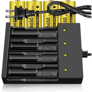 4 Pack 3.7 Volt Button Top Rechargeable Batteries and 18650 Battery Charger,Lithium Battery 4000mAh for Flashlights, Headlamps, Doorbells, RC Cars,Outdoor Garden LightsBattery and Charger