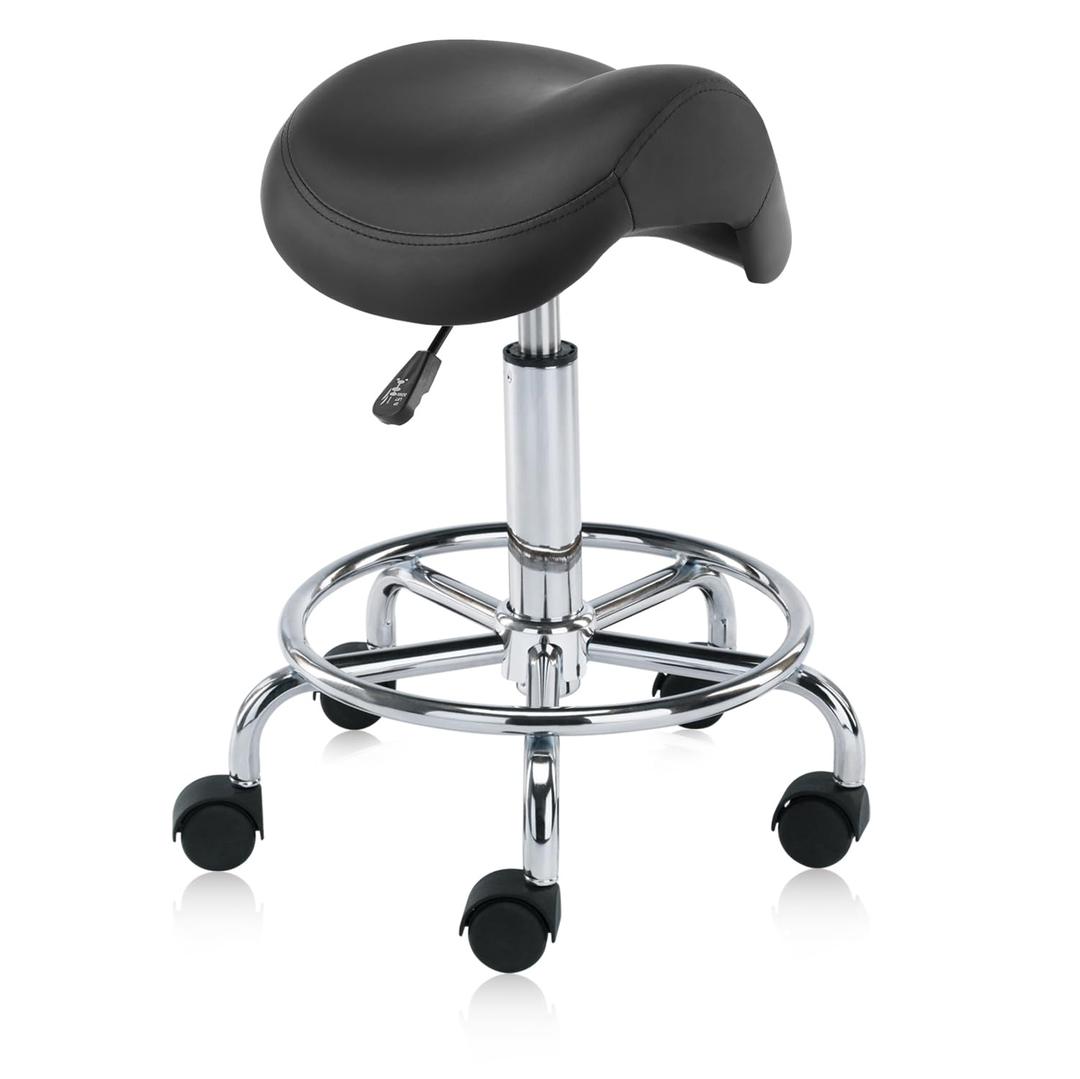 Ergonomic Saddle Stool Adjustable Pneumatic Swivel Rolling Saddle Seat Stool with Wheels for Medical Hygienic SPA Massage Salon Home and Office 506 Haku (Black)