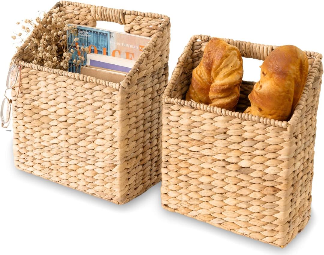 KOLWOVEN Wicker Hanging Storage Baskets, Set Of 2 Wall Baskets for Accessories and Organizing Files, Mail Baskets