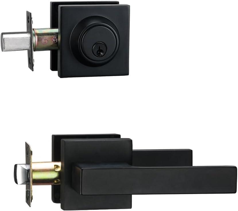 Front Door Locksets with Deadbolt, Black Door Handles, Combination Door Lock, Exterior Door Lever (Matte Black) (1)