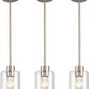 KLSS Brushed Nickel Pendant Lights Kitchen Island - Clear Glass Pendant Light Fixture Multiple Stems Rods 3 Units 12 Inch 3 Units 4 Inch (3 Pack Brushed Nickel)