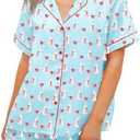RUEWEY Women Easter Pajamas Set Bow/Rabbit Print Button T-Shirt and Elastic Shorts for Loungewear Soft Sleepwear, XL