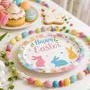 2 x 50 Count Oval Easter Paper Dinner Dessert Plates Heavy Duty Easter Dinnerware Sets with Bunny for Easter Spring Holiday Party Supplies
