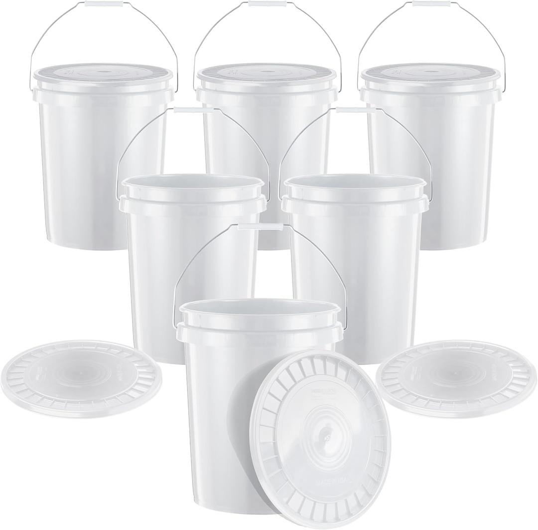 United Solutions 5-Gallon Heavy-Duty Buckets with Snap-On Lids, 6-Pack BPA-Free, Food-Grade Plastic, Multi-Purpose Storage for Home, DIY, and Job Sites White