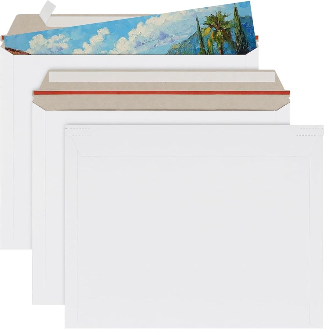 zmybcpack 50 Pack 11x14 inch White Rigid Mailer, Self Seal Photo Document Mailers, Stay Flat White Cardboard Envelopes Photography Mailers for Papers,Photos, Document