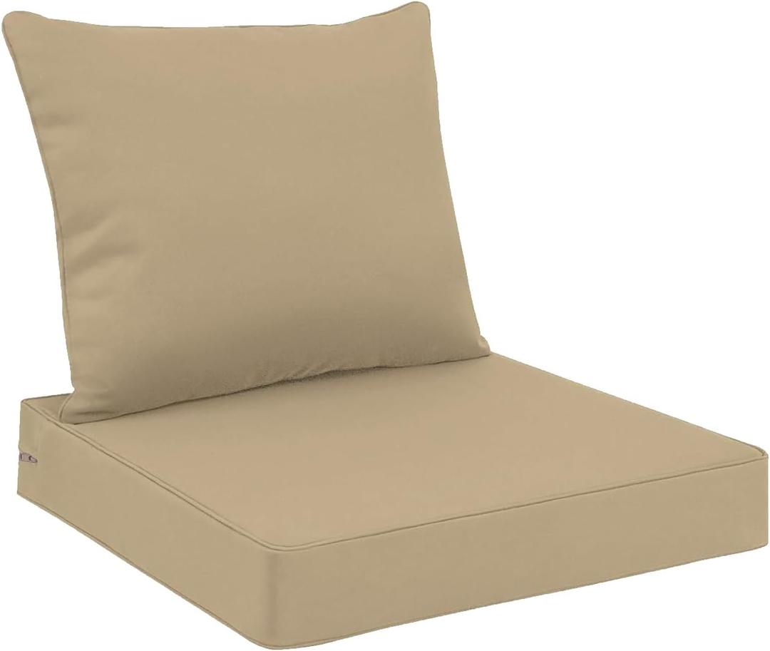All Smiles Outdoor Chair Cushions for Patio Furniture Set of 24x24 Inch for Deep Seat Waterproof Fade Resistant Replacement Cushions with Removable Cover for Seat Yard Garden DeckTaupe
