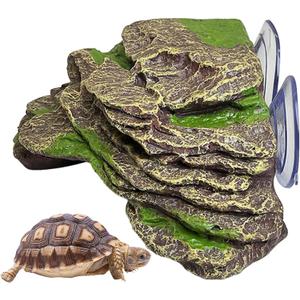 kathson Turtle Basking Platform Floating Turtle Dock Baby Tortoise Climbing Ramp Shale Reptiles Dock Resting Terrace Stone Aquarium Ornament for Frogs Newts (Green Size:7.1”Lx6.3”Wx2.7”H)