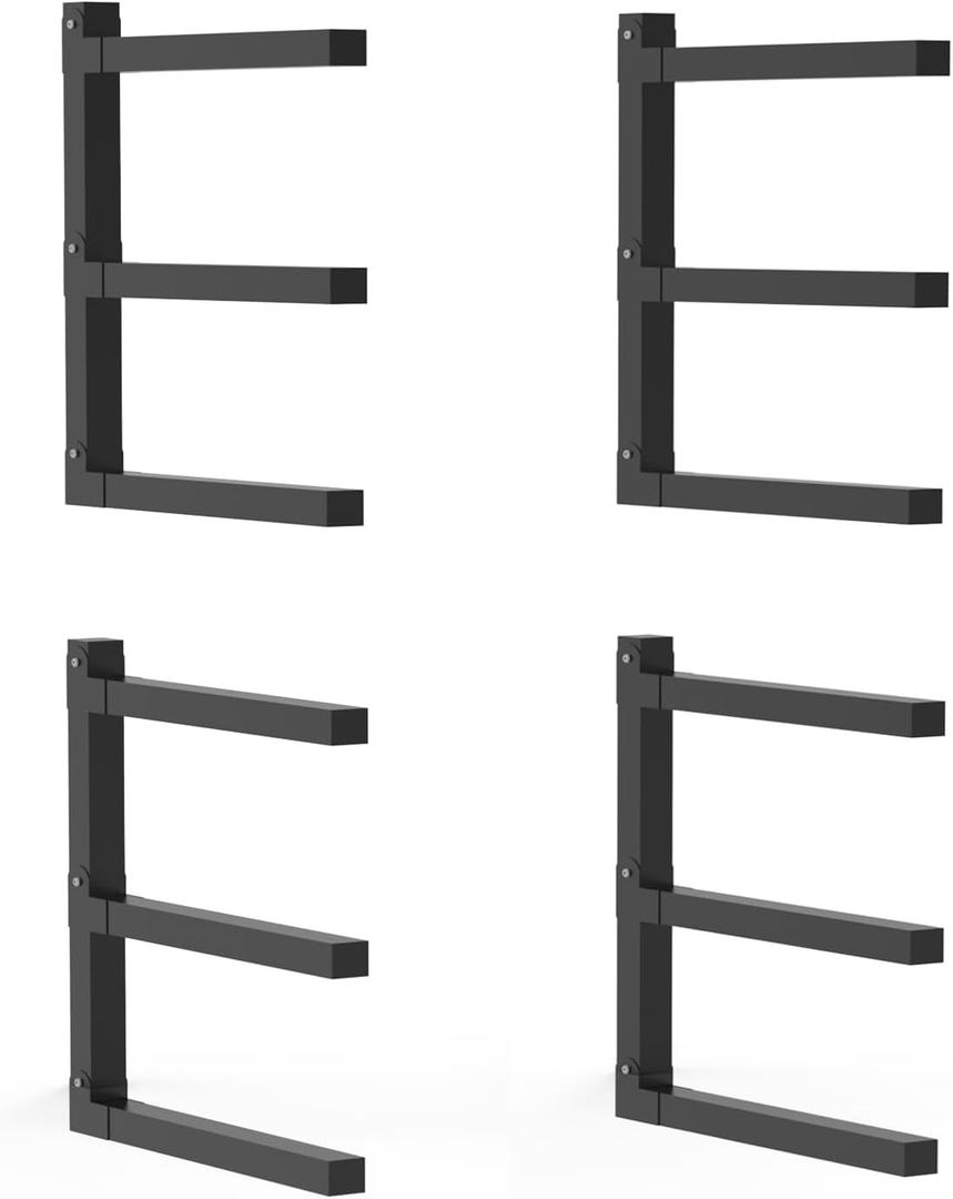 Lumber Storage Metal Rack, 3-Level Wall-Mounted Organizer and Wood Rack, Indoor & Outdoor Storage Solution for Workshop or Garage - 2 Pack