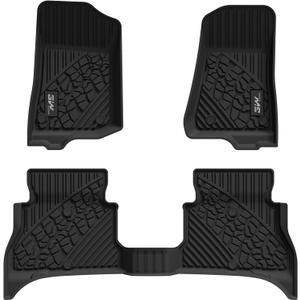 3W Floor Mats Fit for Jeep Wrangler 4XE 2021-2024 2025 Hybrid 4 Door (Non JL or JK), Black All-Weather TPE Floor Liner for 1st and 2nd Row Full Set Car Mats, Grey Logo