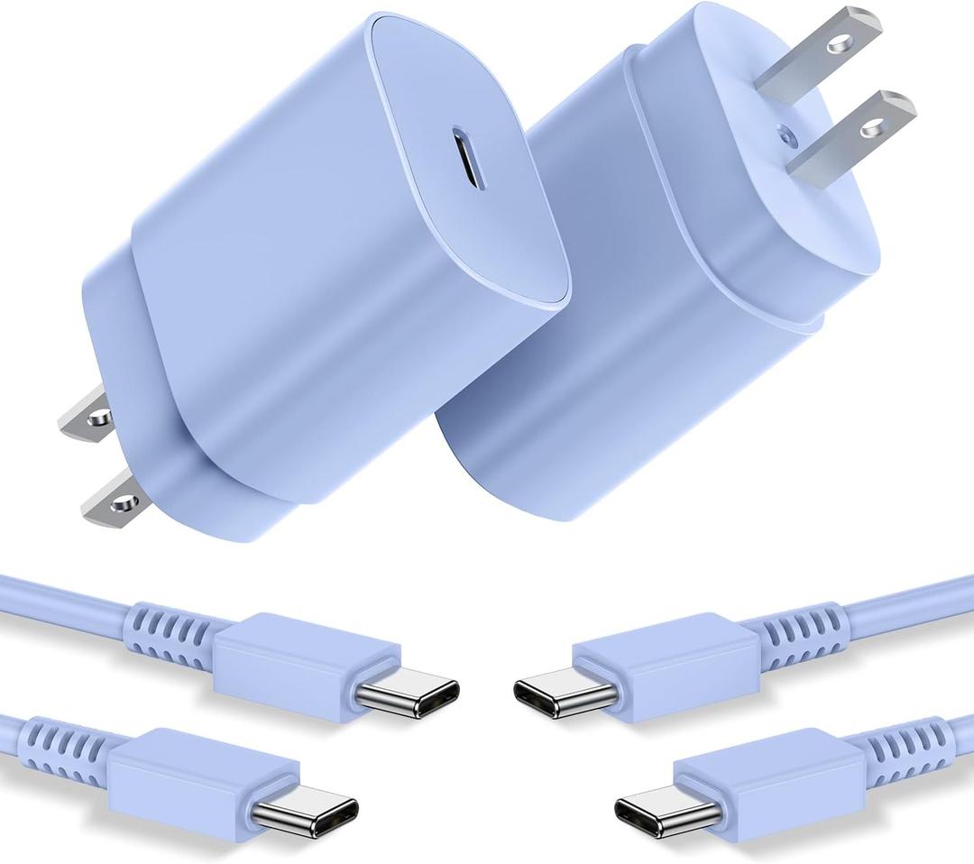 Type C Charger, 2 Pack 25W PD USB C Wall Charger Super Fast Charging Block & 3ft Android Phone Charger Cable for Samsung Galaxy S23 S22 S21 S20 Plus Ultra, Note 20 10 9 8/ S10 S9 S8 Pixel 6 5 4 Pro XL (Blue)