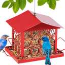 Bird Feeder for Outdoors, Metal House Style Bird Feeders, Outside Hanging Birdfeeder for Garden Yard Birdwatching -Red